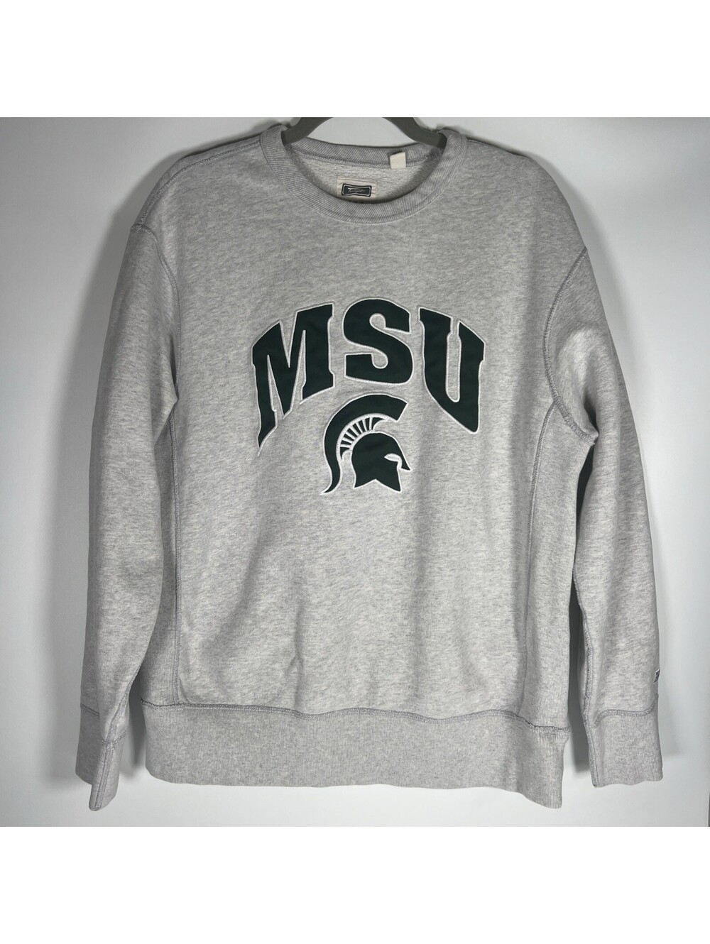 Michigan State MSU Tailgate Gray Fleece Pullover Crew- Women's Large